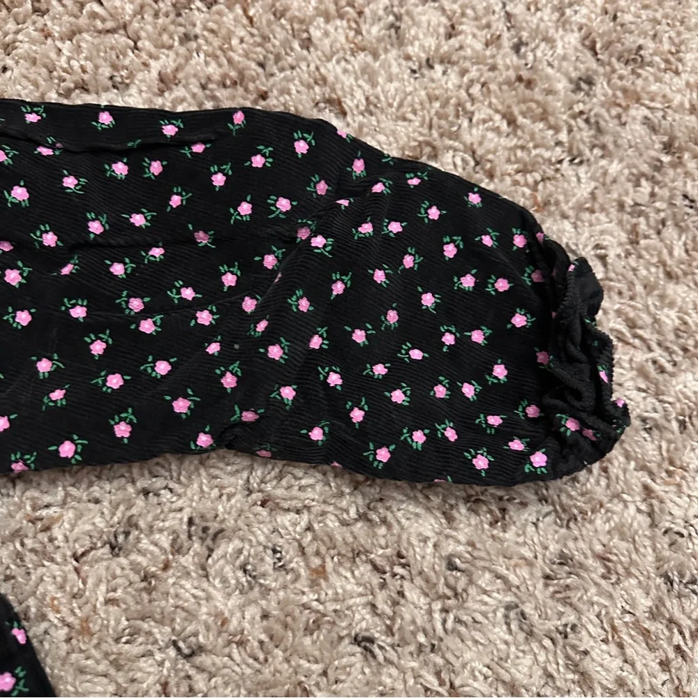 Vintage Tiny Tots Black & Pink Floral Corduroy Jumpsuit Baby Girl Size 18 Months
